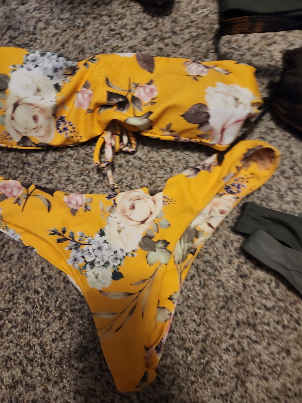 Zaful Yellow Floral Bandeau Bikini Set